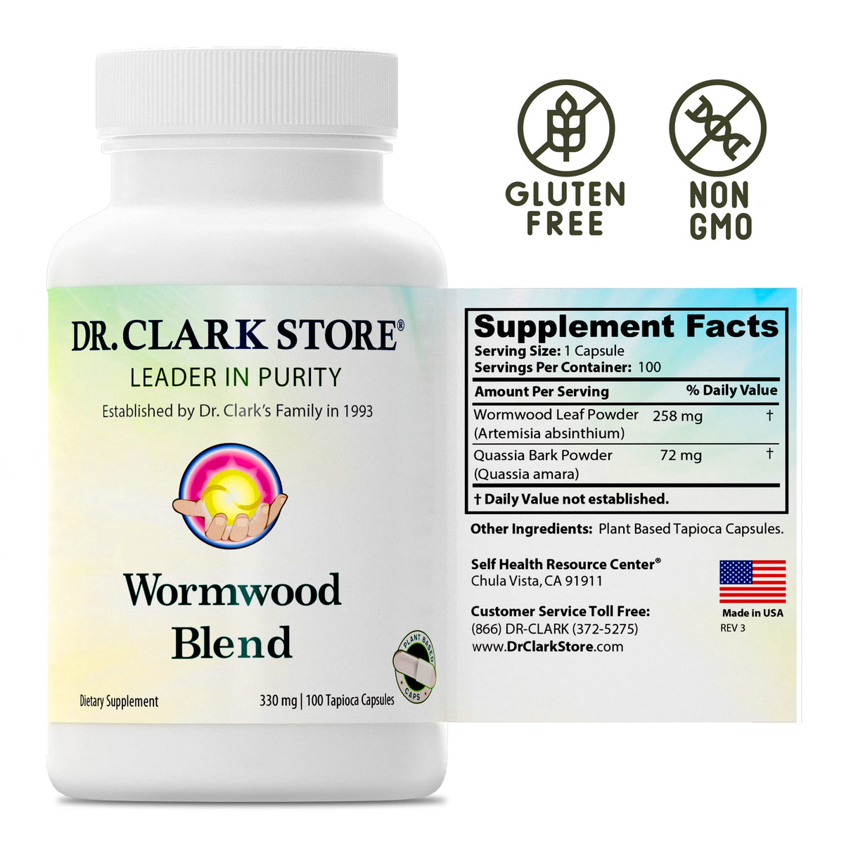 Dr Clark Store Mélange d'Armoise 330mg sur une table en bois