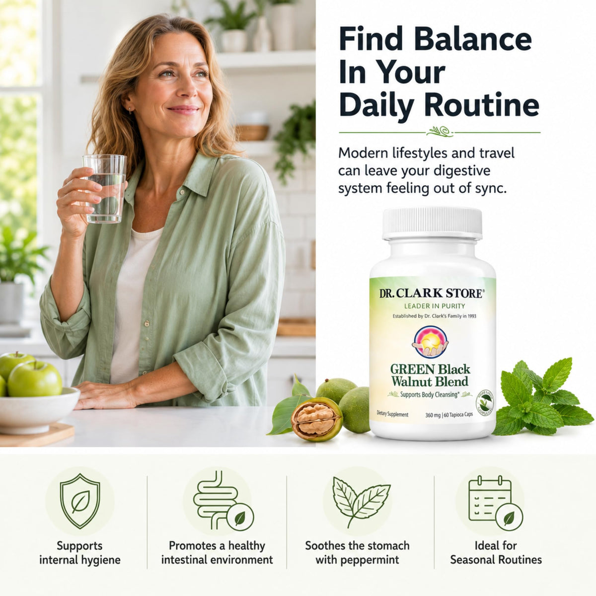 Dr Clark Store Mélange de Noix Noires Vertes 360mg capsules arrière