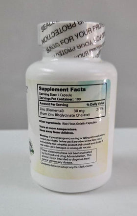 Dr Clark Zinc Bisglycinate 30 mg capsules prêtes à l'emploi
