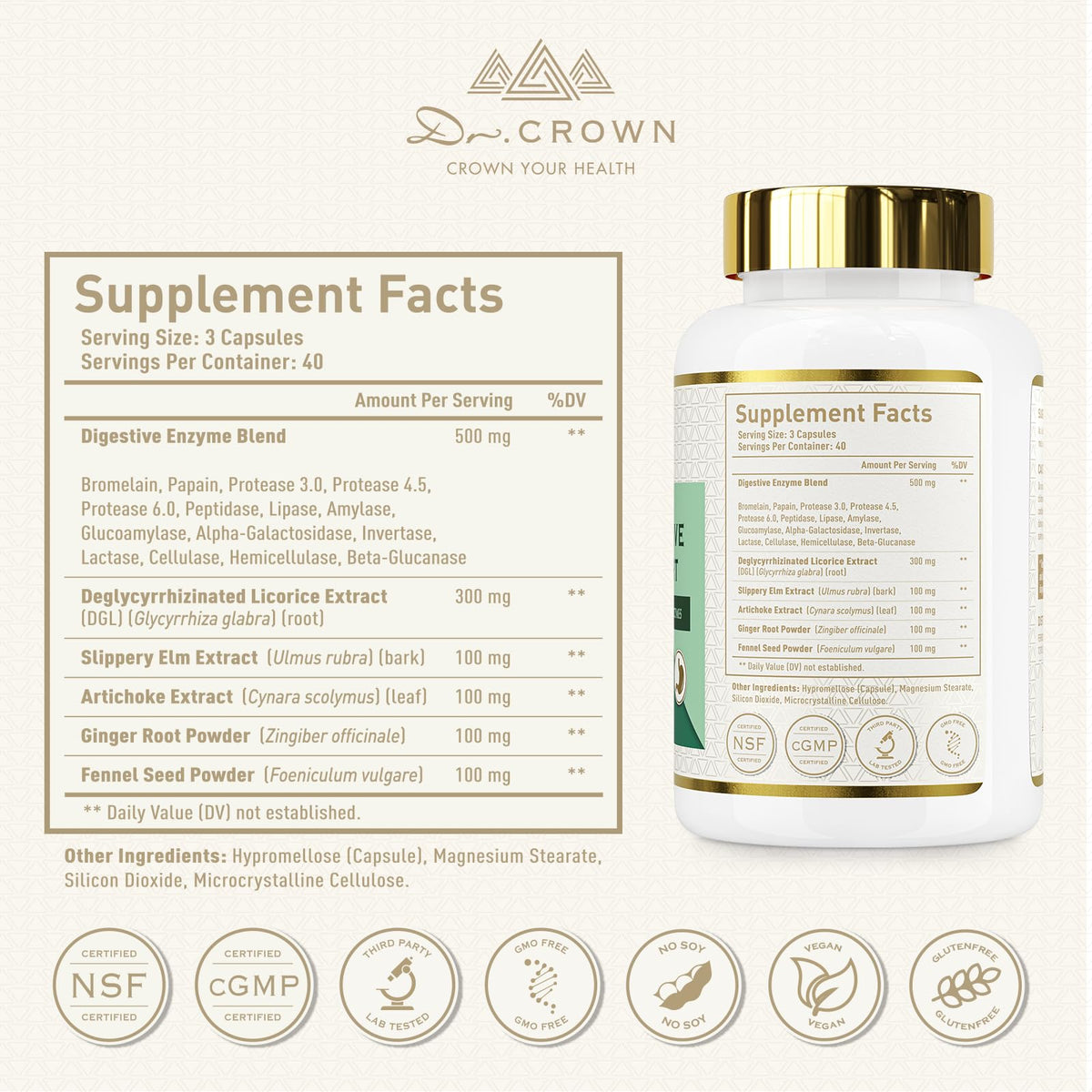 DR. CROWN Complément Alimentaire Multi-Enzymes étiquette
