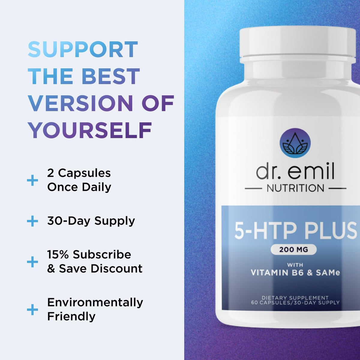 DR. EMIL NUTRITION 5-HTP Plus 200MG sur un fond blanc