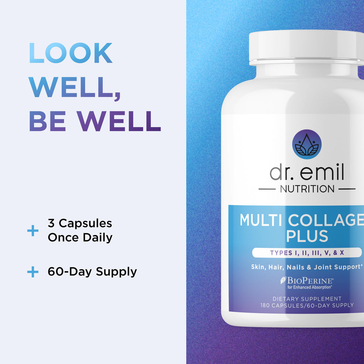 DR. EMIL NUTRITION Collagène Multi-Hydrolisé 180 Capsules - prise avec un verre d'eau