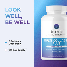 DR. EMIL NUTRITION Collagène Multi-Hydrolisé 180 Capsules - prise avec un verre d'eau