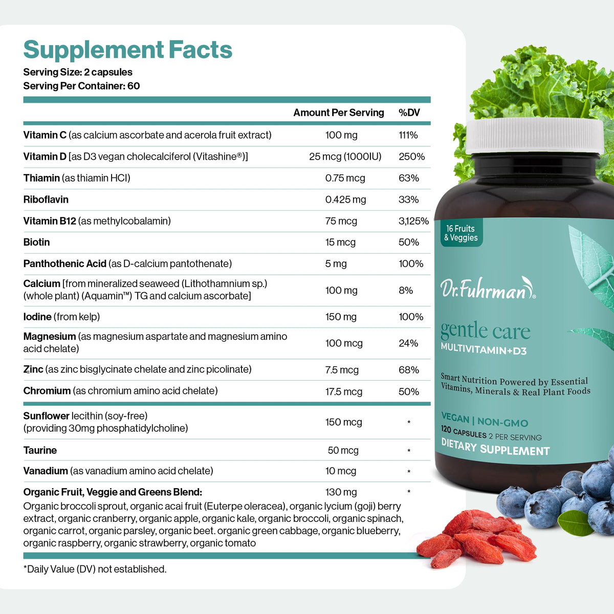 Dr. Fuhrman Multivitamine Vegan 2 Mois D3 Vitamine vue de côté