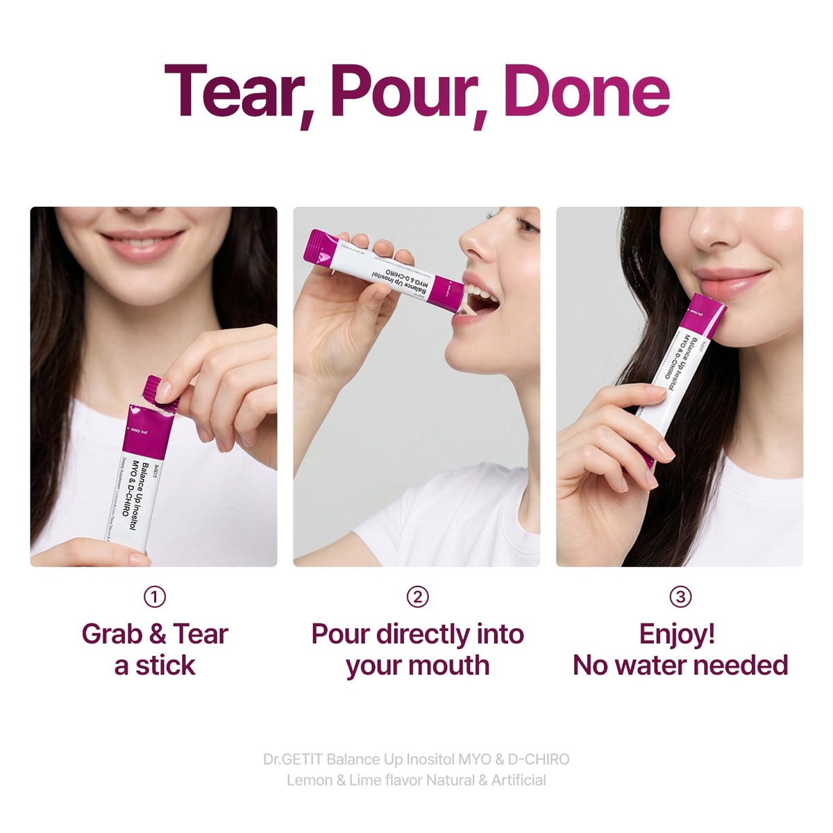 Dr.GET IT Balance Up Inositol 40:1 stick au citron vert, ouvert