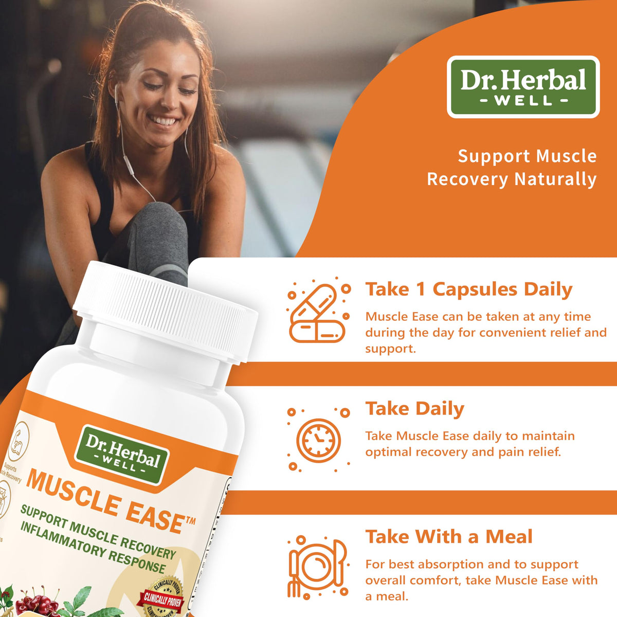 DR. HERBAL WELL Muscle Ease 60 capsules montrant les ingrédients