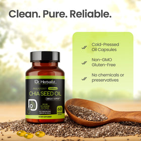 Dr. HERBALIST Huile de Graines de Chia 1600mg avec un verre d'eau