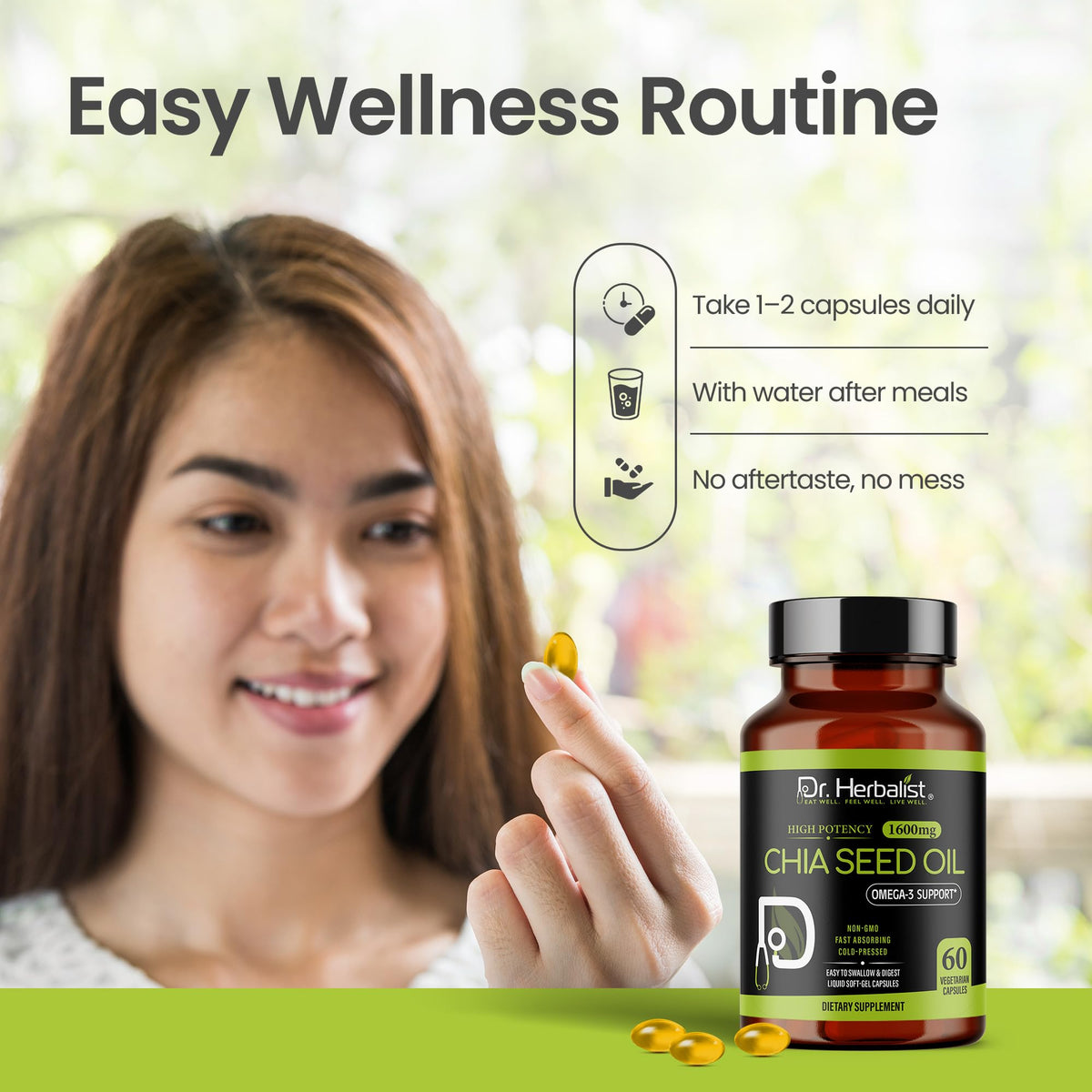 Dr. HERBALIST Huile de Graines de Chia 1600mg vue de côté