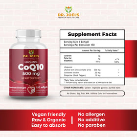 Dr. JOEL'S CoQ10 500 mg avec un verre d'eau
