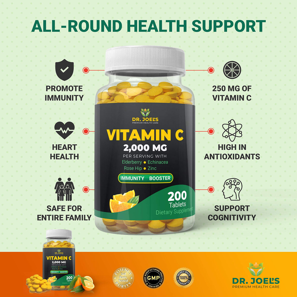Dr. JOEL'S Vitamine C 2000 mg avec ingrédients listés