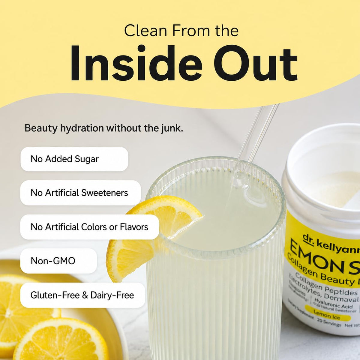 Dr. Kellyann Sips au Citron 308g préparation dans un verre