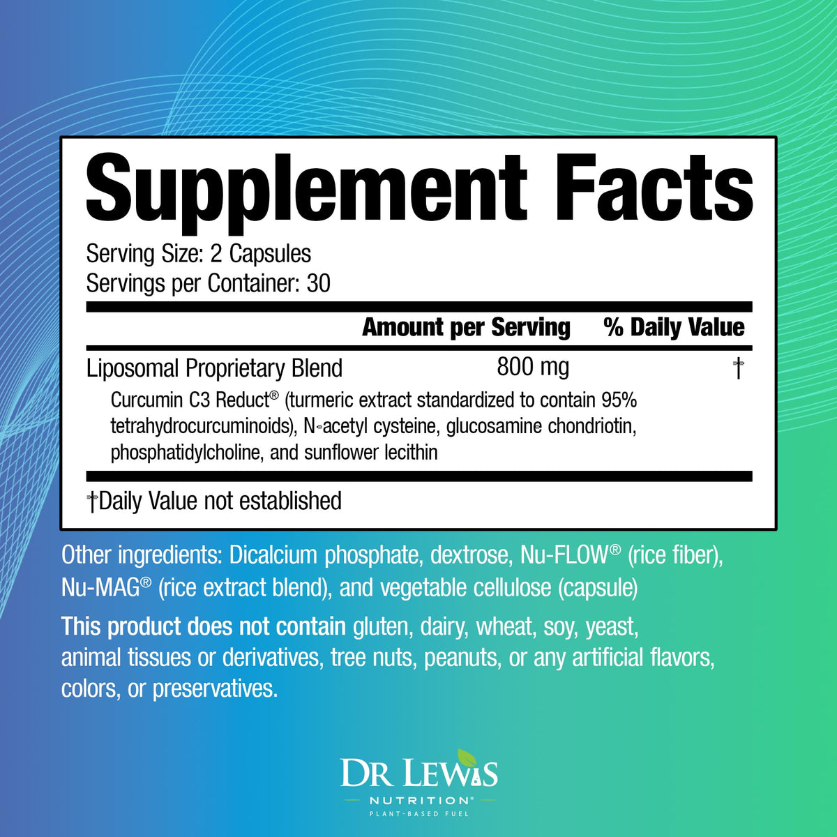 Dr Lewis Nutrition Complément Alimentaire Curcuma Liposomal 60 Capsules Végétales ouvertes montrant les capsules