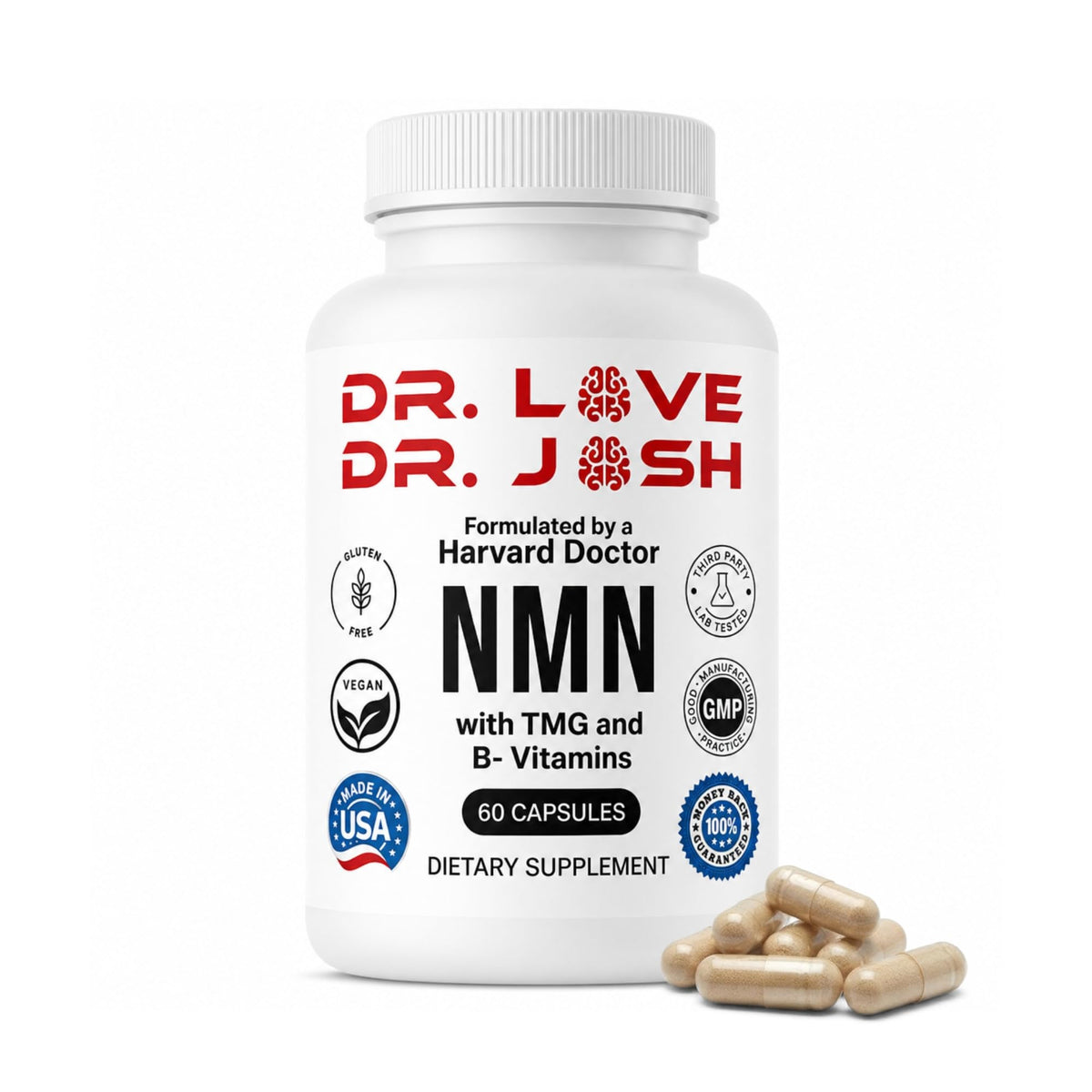 Dr. Love NMN 1000mg 60 capsules végétales, vue de face