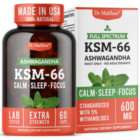 Dr. Matthew Ashwagandha KSM 66 Bio 600mg Capsules - vue avant