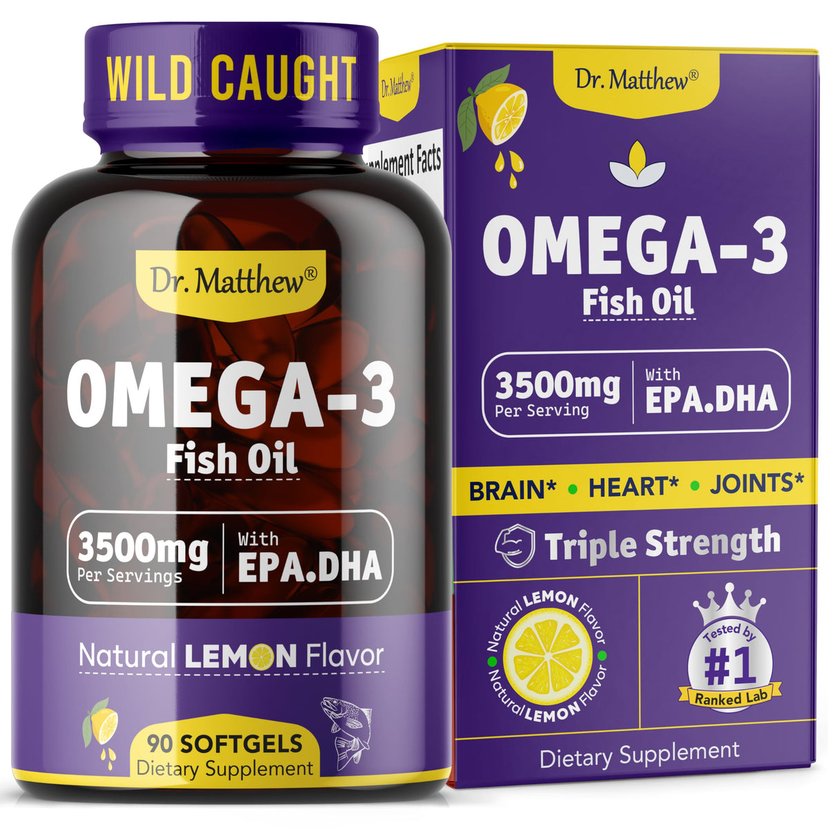 Dr. Matthew Huile de Poisson Omega-3 3500 mg gélules douces en vue de face