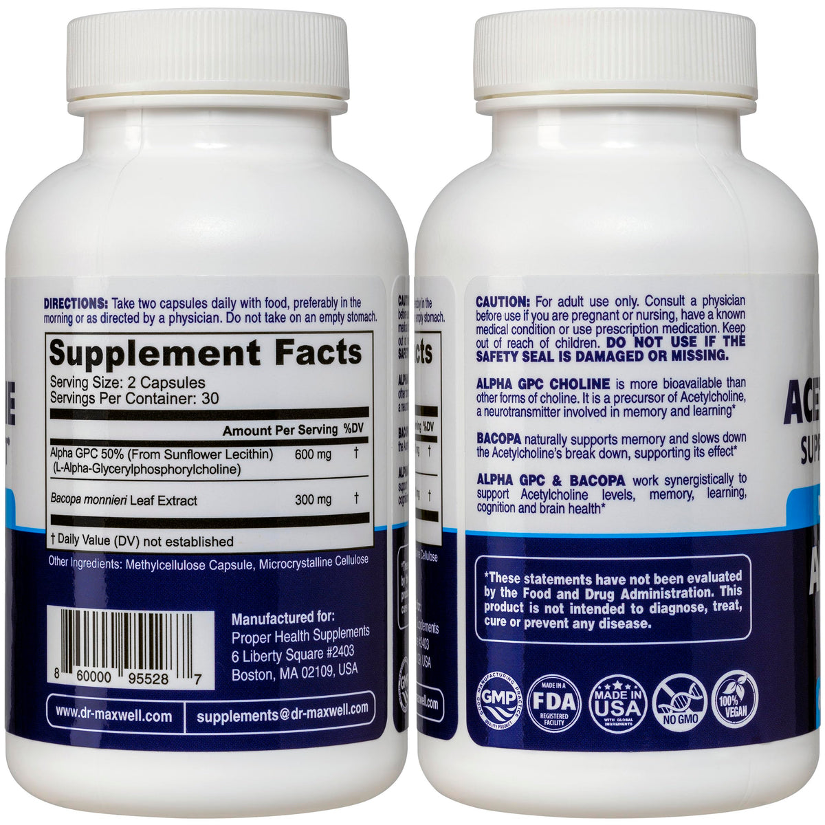 Dr. Maxwell Acétylcholine 600mg arrière du flacon