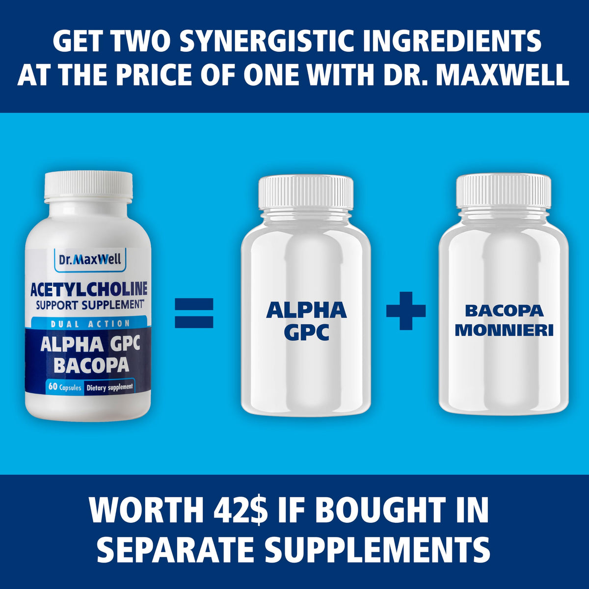 Dr. Maxwell Acétylcholine 600mg avec Bacopa Monnieri sur une table
