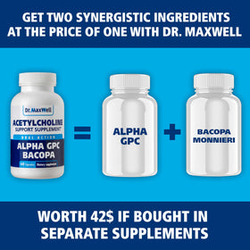Dr. Maxwell Acétylcholine 600mg avec Bacopa Monnieri sur une table
