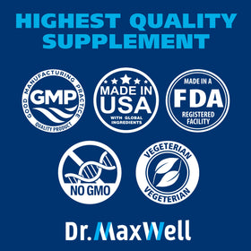 Dr. Maxwell Complément Alimentaire avec capsules sur un fond neutre