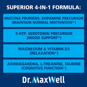 Dr. Maxwell Compléments Alimentaires 60 Capsules avec ingrédients en arrière-plan