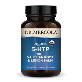 Dr. Mercola 5-HTP Bio avec racine de Valériane et Mélisse, packaging avant