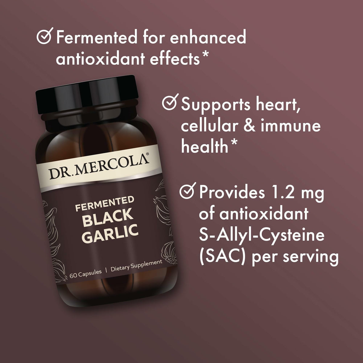 Dr. Mercola Ail Noir Fermenté gélules sur une table