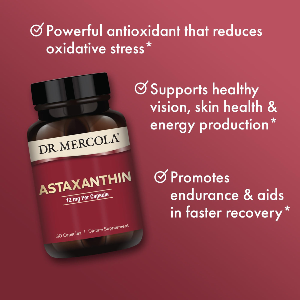 Dr. Mercola Astaxanthin 12 mg capsules sur une table