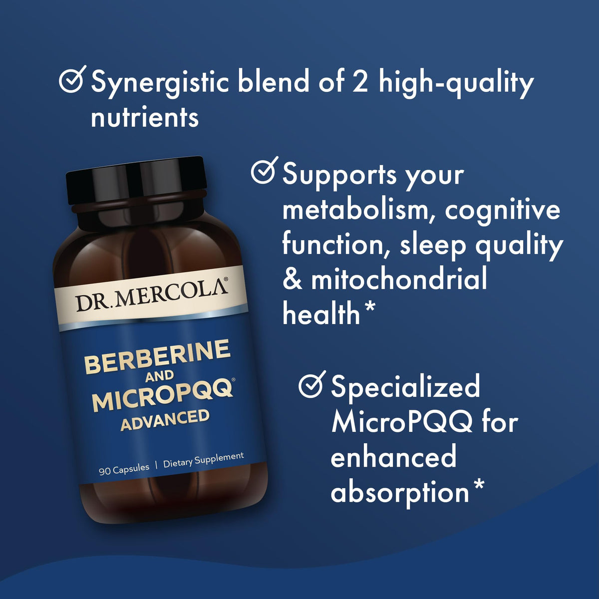 Dr. Mercola Berbérine et MicroPQQ 90 capsules avec étiquette