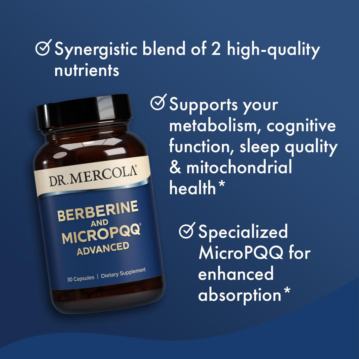 Dr. Mercola Berberine et MicroPQQ Avancé, vue latérale de l'emballage