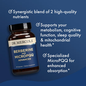 Dr. Mercola Berberine et MicroPQQ Avancé, vue latérale de l'emballage