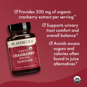 Dr. Mercola Canneberge Bio 30 Capsules ouvert avec capsules visibles