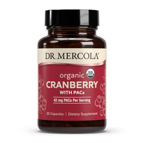 Dr. Mercola Canneberge Bio 30 Capsules vue avant avec étiquette