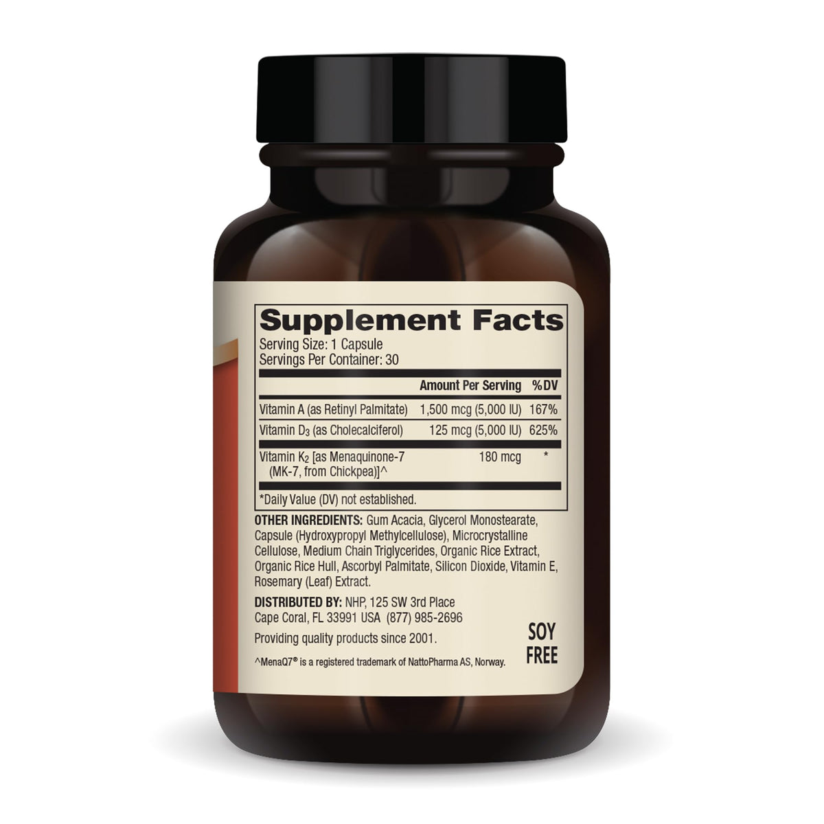 Dr. Mercola Compléments Alimentaires ADK 30 Capsules arrière avec informations nutritionnelles