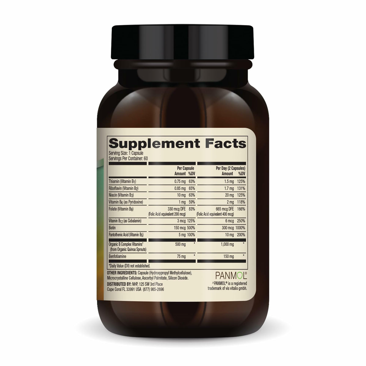 Dr. Mercola Complexe de Vitamines B 60 Capsules étiquette avec ingrédients