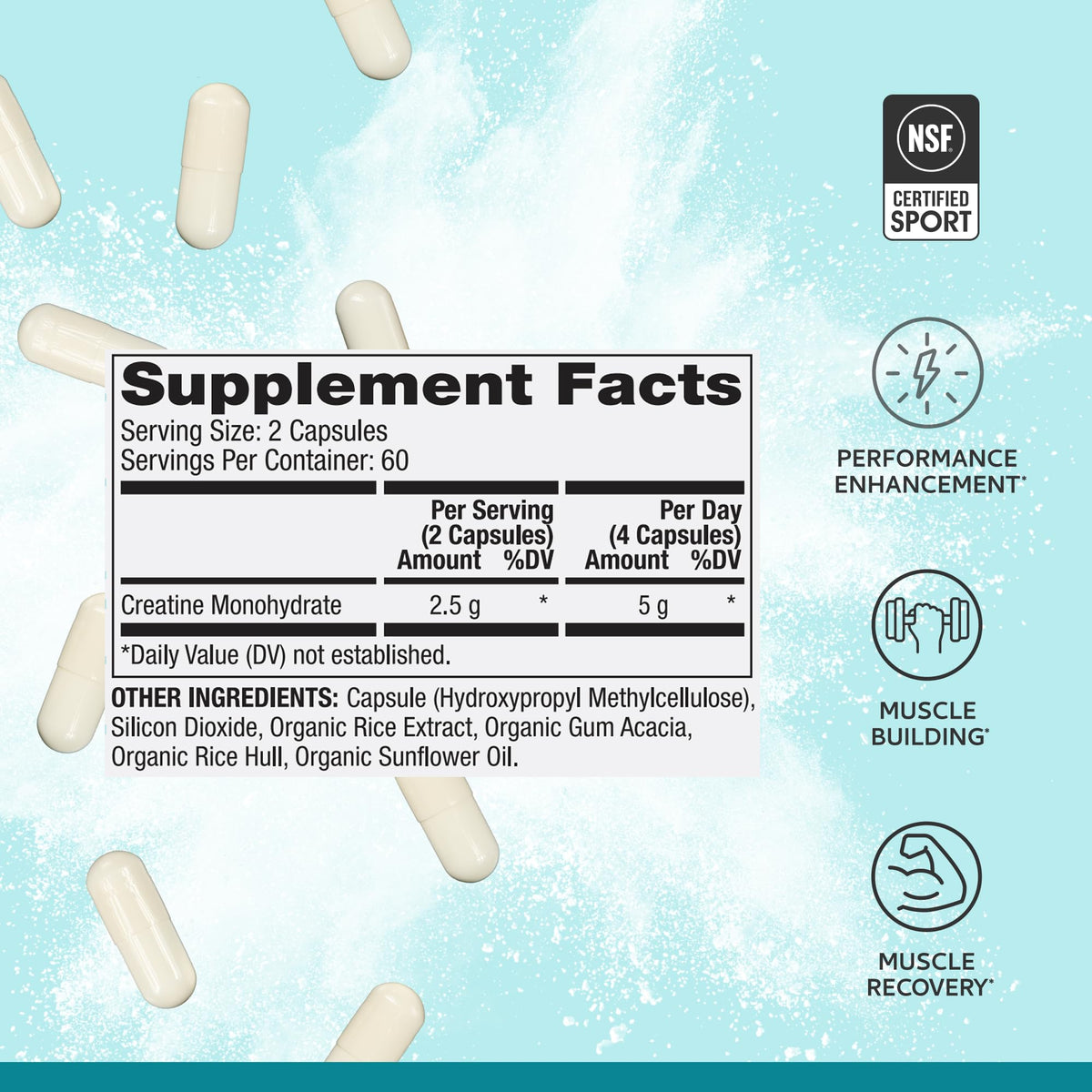 Dr. Mercola Créatine Monohydrate Pure Power capsules sur une table