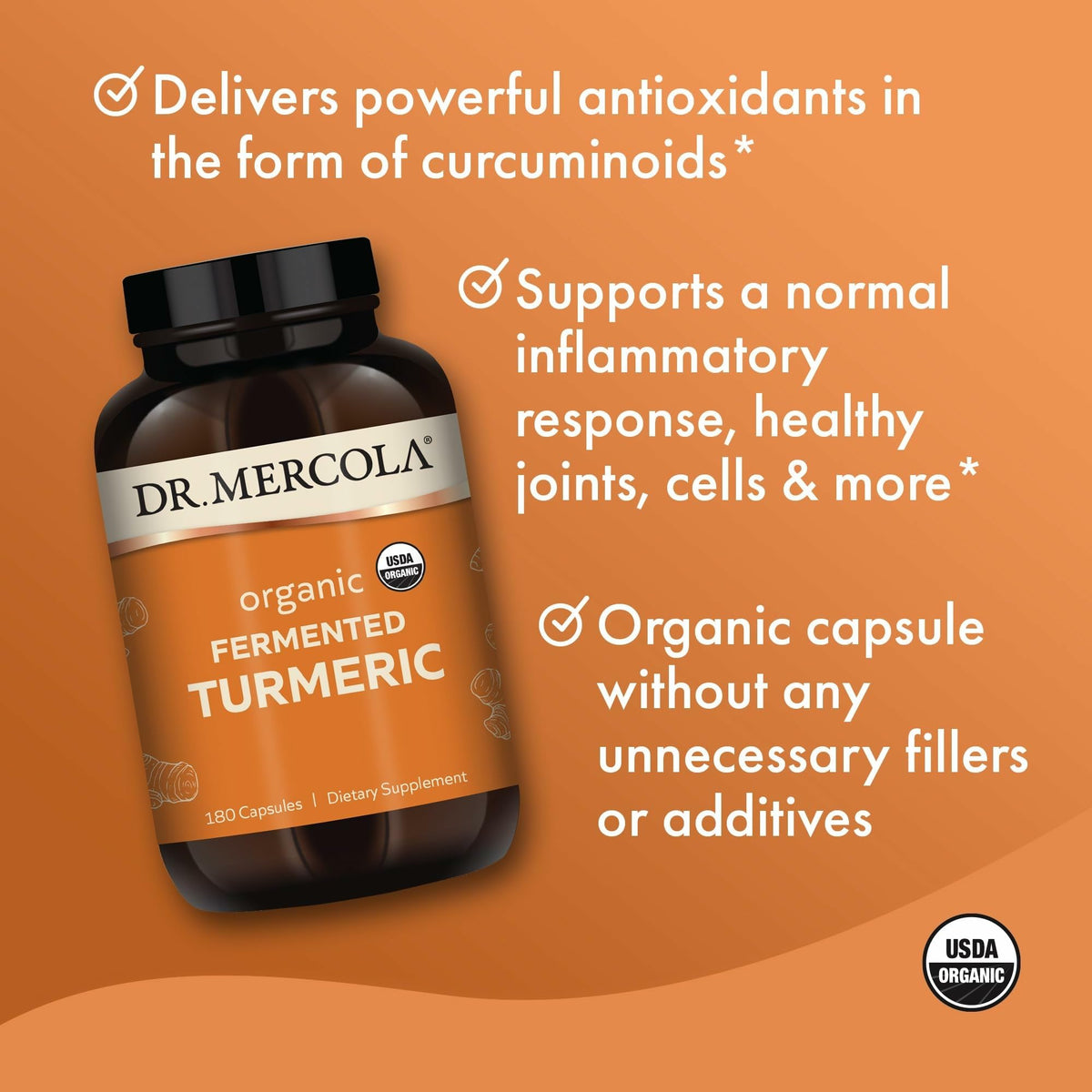 Dr. Mercola Curcuma Fermenté 370 mg 180 Capsules avec étiquette