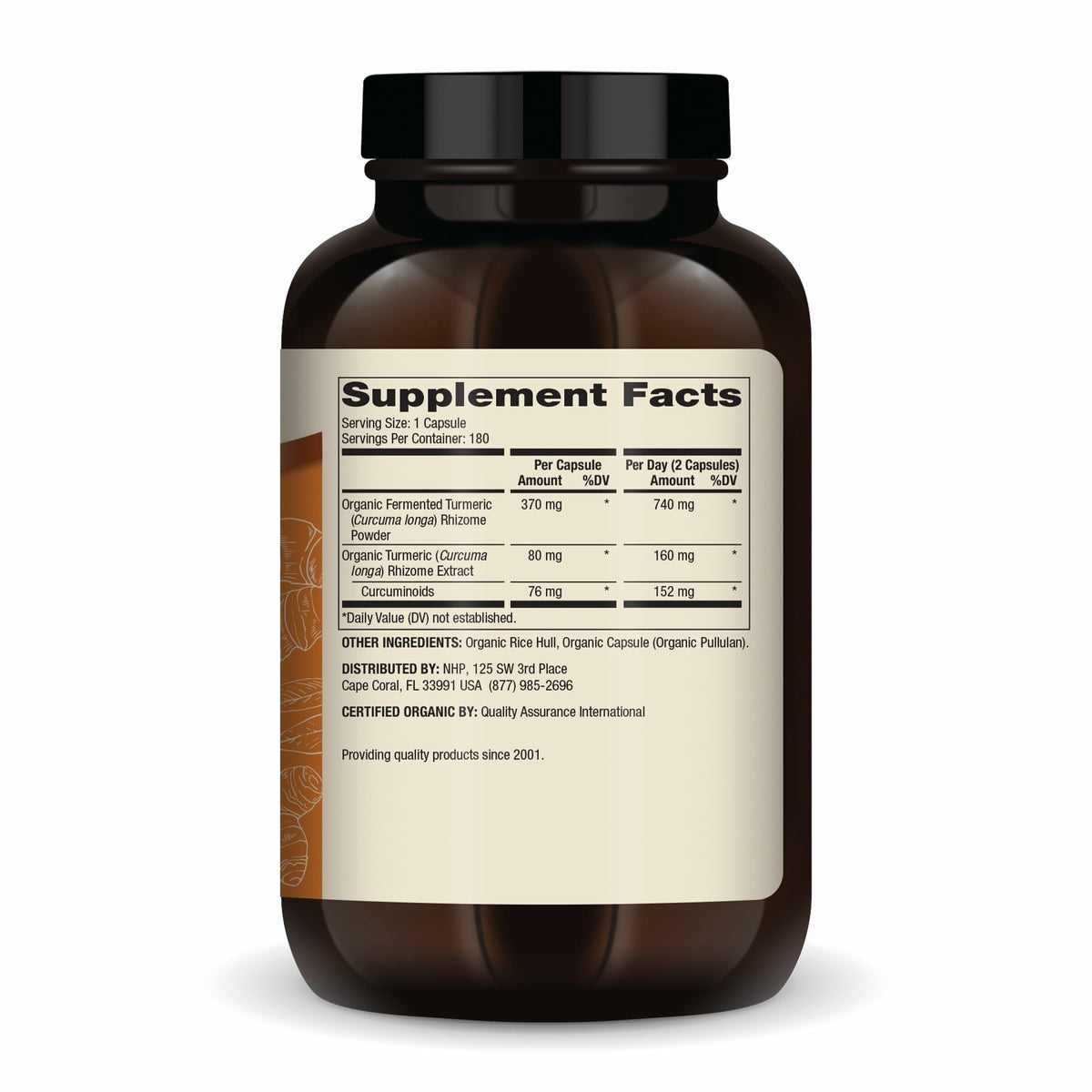 Dr. Mercola Curcuma Fermenté 370 mg 180 Capsules vue arrière