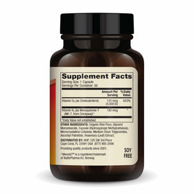 Dr. Mercola D3 et K2 5 000 UI 30 capsules, arrière de l'emballage