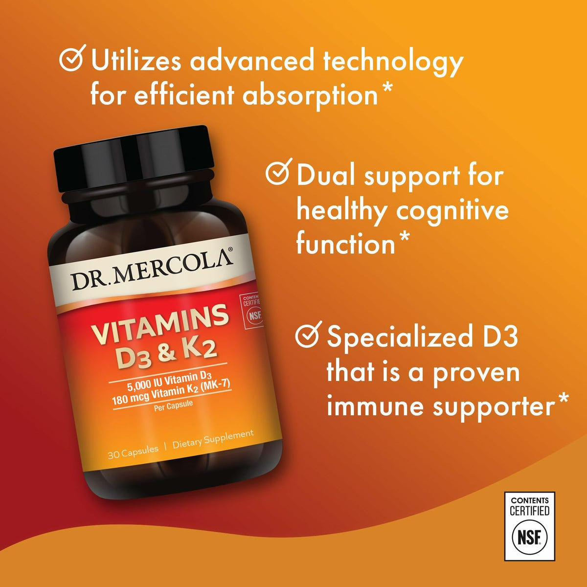 Dr. Mercola D3 et K2 5 000 UI, présentation des capsules