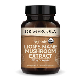 Dr. Mercola Extrait de Champignon Lion's Mane Bio 500 mg, 30 Capsules - vue avant
