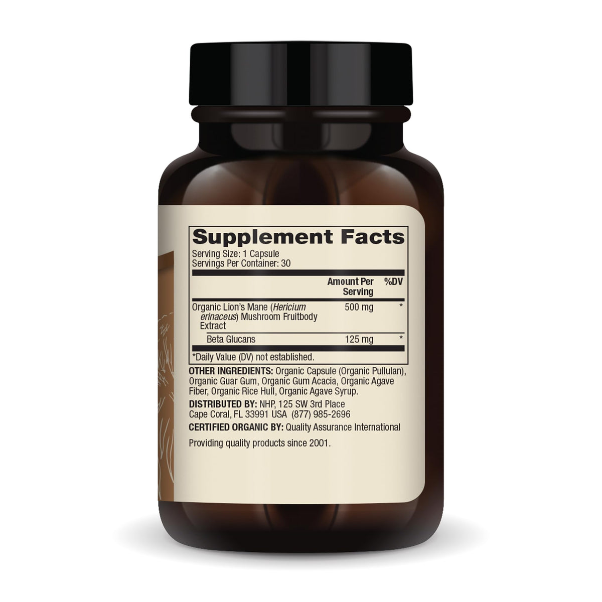 Dr. Mercola Extrait de Champignon Lion's Mane Bio, capsules et emballage
