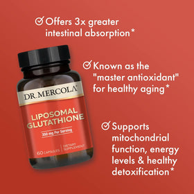Dr. Mercola Glutathione Liposomal 350 mg - capsules sur une table