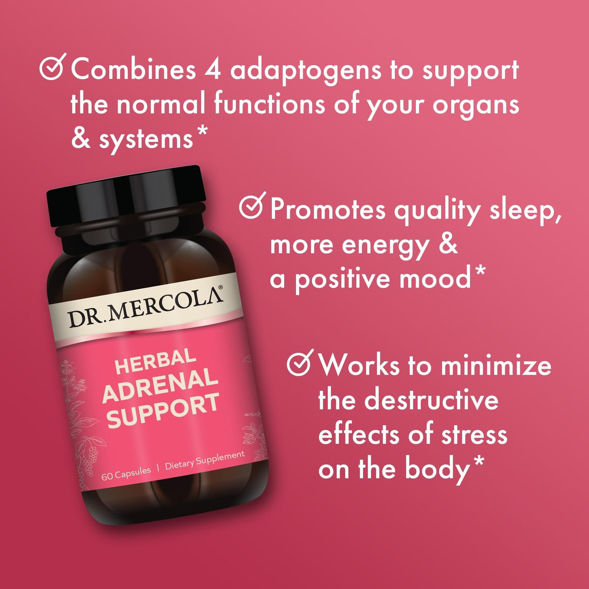 Dr. Mercola Herbal Adrenal Support 60 capsules sur table