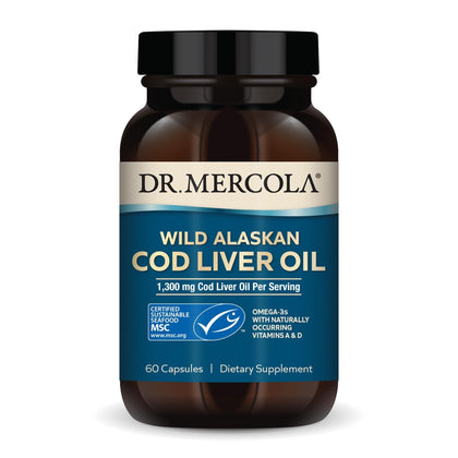 Dr. Mercola Huile de Foie de Morue 1300 mg 60 Capsules vue de face