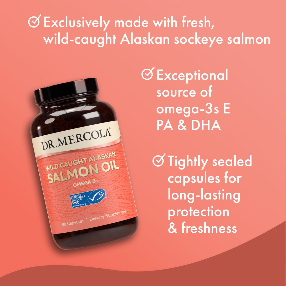 Dr. Mercola Huile de Saumon 3000 mg sur fond blanc