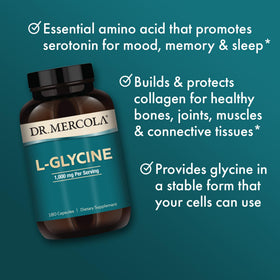 Dr. Mercola L-Glycine 180 capsules sur fond neutre
