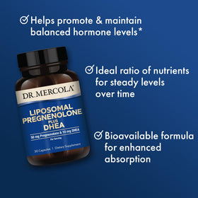 Dr. Mercola Liposomal Pregnenolone Plus DHEA 50 mg 30 Capsules - vue de côté