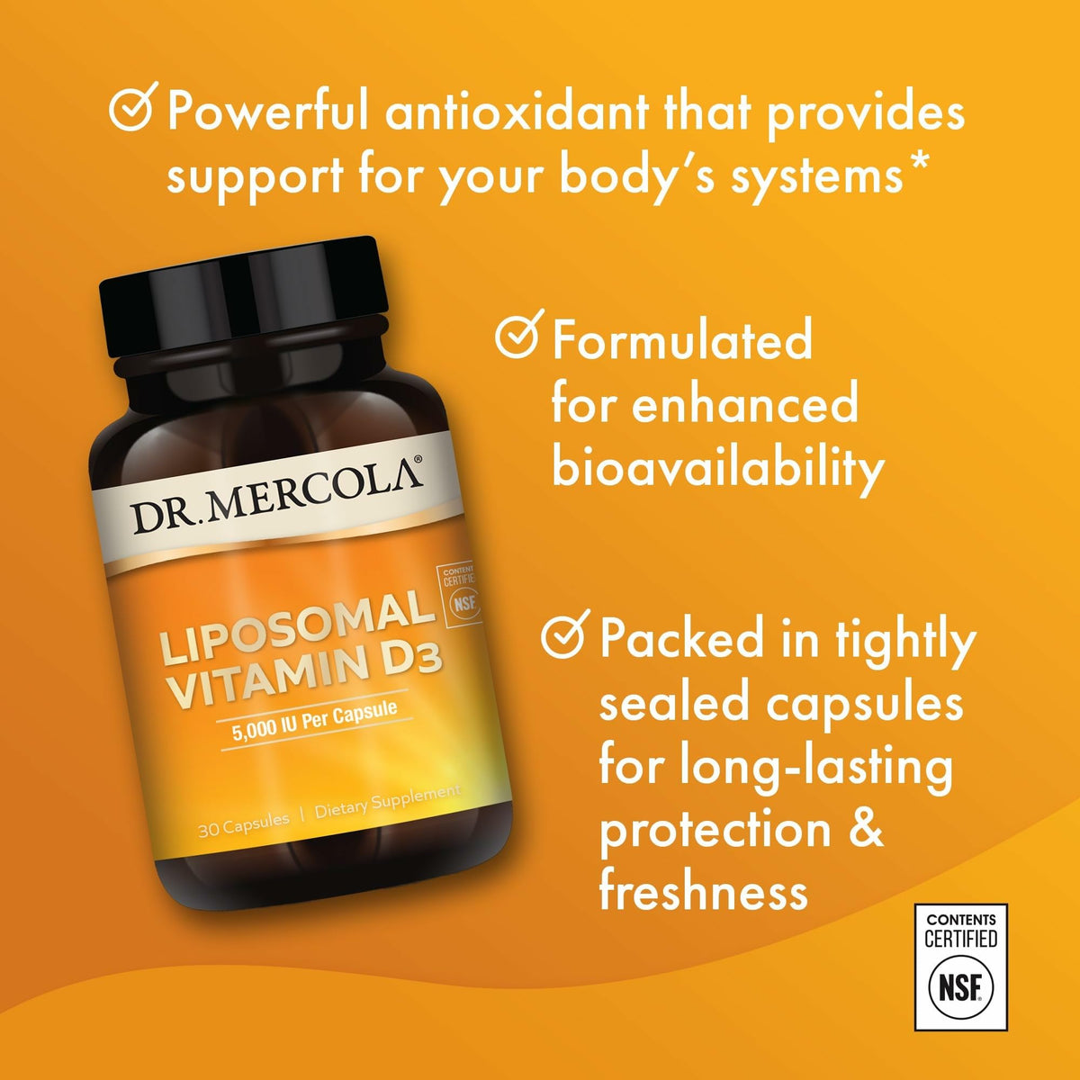 Dr. Mercola Liposomal Vitamine D3 5 000 UI avec étiquette