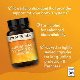Dr. Mercola Liposomal Vitamine D3 5 000 UI avec étiquette