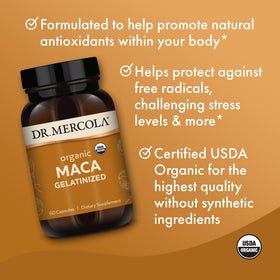 Dr. Mercola Maca Bio Péruvien 60 capsules sur une table